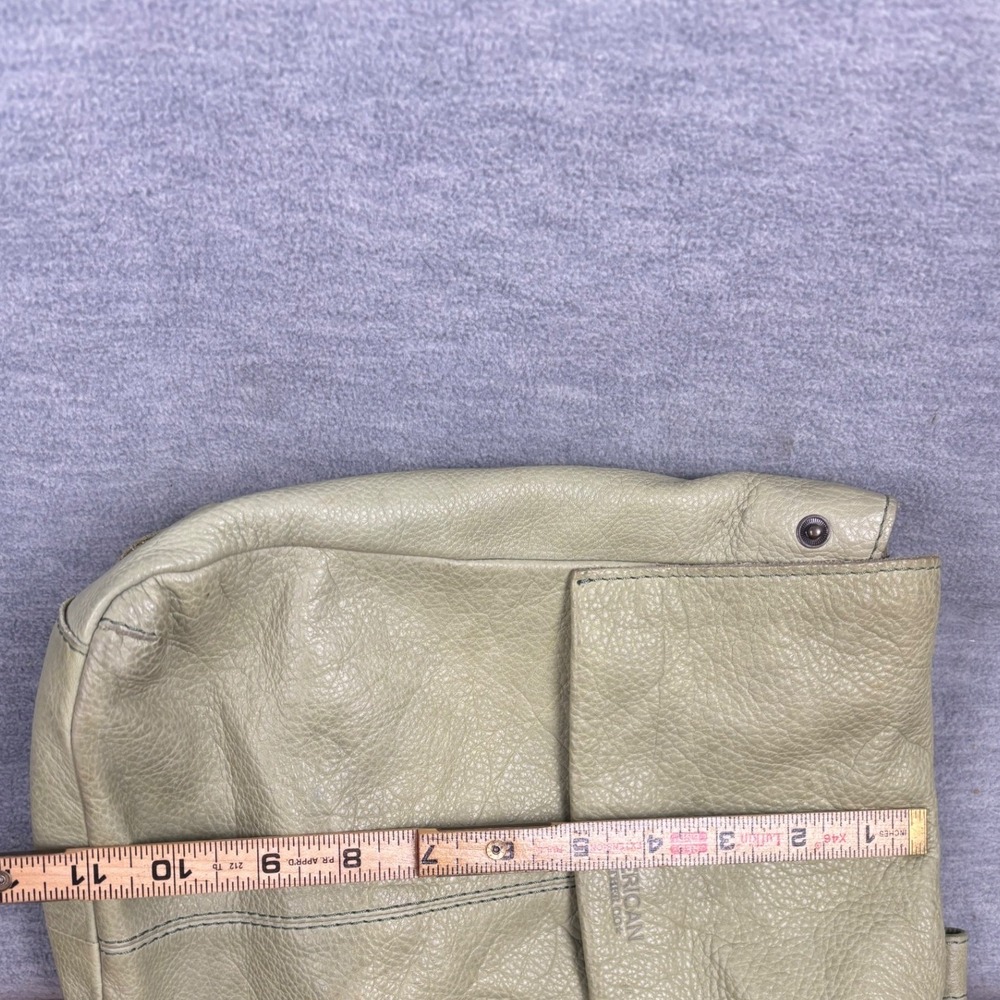 American Leather Co Sage Green Pebbled Leather Flap Backpack Bag Purse - Picture 12 of 13